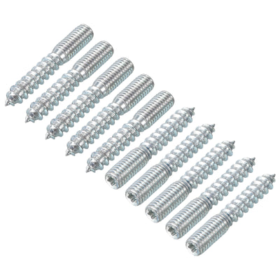 Harfington Uxcell 16Pcs M8x50mm Hanger Bolt Double Headed Bolt Self-Tapping Screw for Furniture