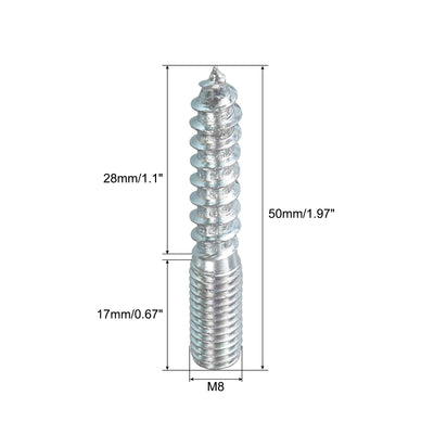 Harfington Uxcell 24Pcs M8x50mm Hanger Bolt Double Headed Bolt Self-Tapping Screw for Furniture