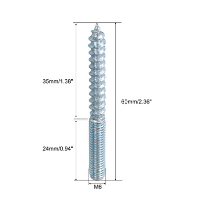 Harfington Uxcell 24Pcs M6x60mm Hanger Bolt Double Headed Bolt Self-Tapping Screw for Furniture