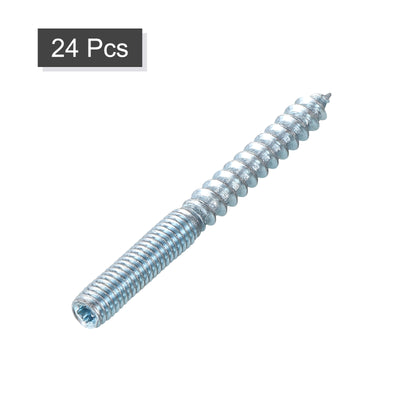 Harfington Uxcell 24Pcs M6x60mm Hanger Bolt Double Headed Bolt Self-Tapping Screw for Furniture