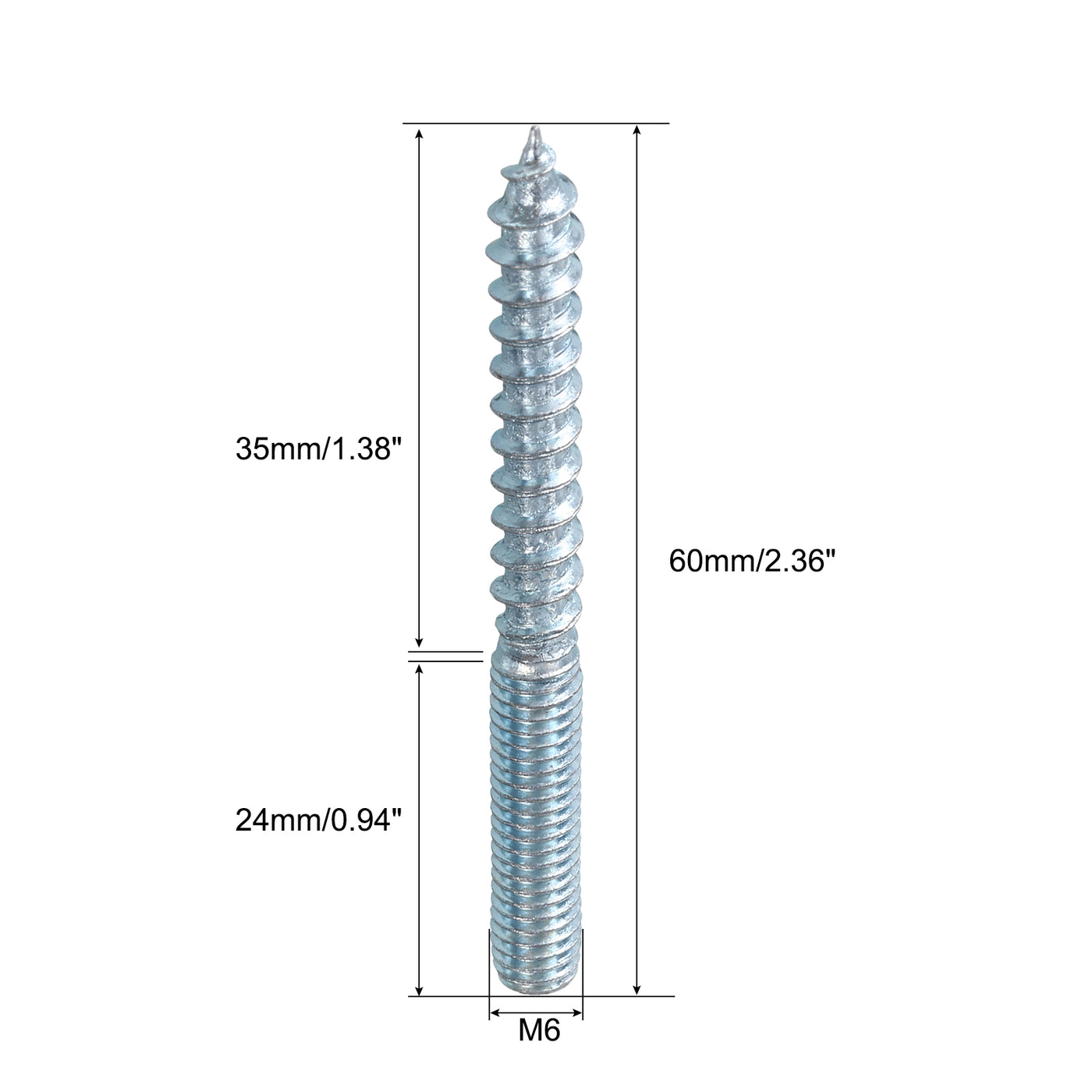 uxcell Uxcell 32Pcs M6x60mm Hanger Bolt Double Headed Bolt Self-Tapping Screw for Furniture