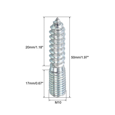 Harfington Uxcell 32Pcs M10x50mm Hanger Bolt Double Headed Bolt Self-Tapping Screw for Furniture