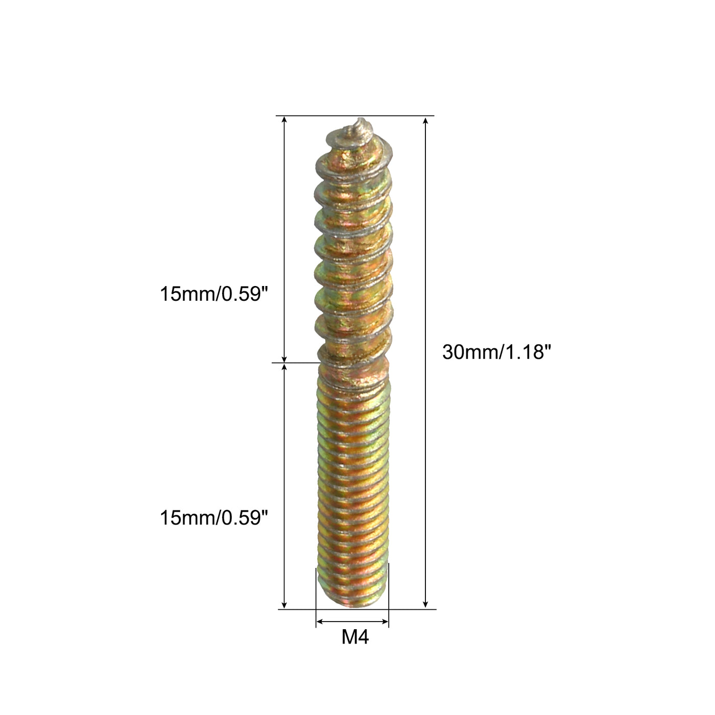 uxcell Uxcell 60Pcs M4x30mm Hanger Bolt Double Headed Bolt Self-Tapping Screw for Furniture