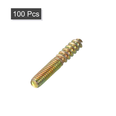 Harfington Uxcell 100Pcs M4x25mm Hanger Bolt Double Headed Bolt Self-Tapping Screw for Furniture