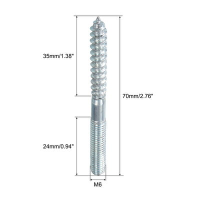 Harfington Uxcell 24Pcs M6x70mm Hanger Bolt Double Headed Bolt Self-Tapping Screw for Furniture