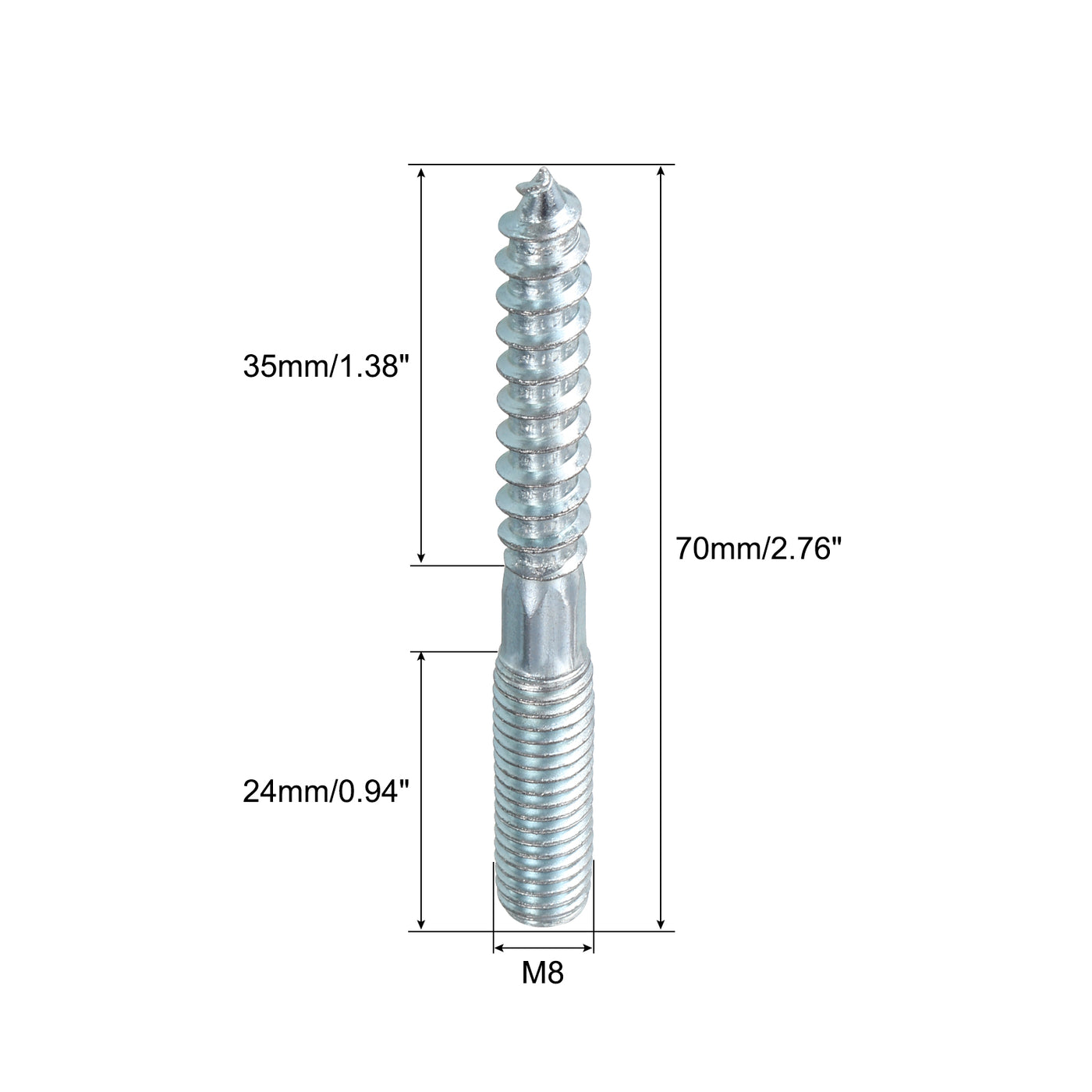 uxcell Uxcell 16Pcs M8x70mm Hanger Bolt Double Headed Bolt Self-Tapping Screw for Furniture