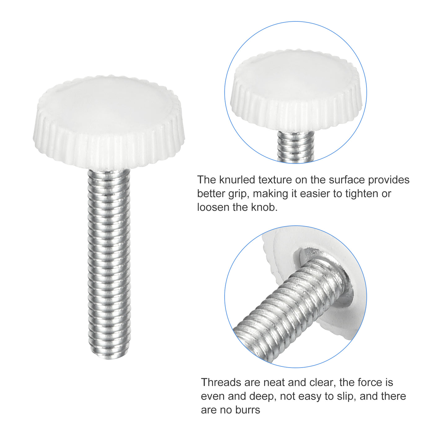 uxcell Uxcell 25Pcs M4x20mm Threaded Knurled Thumb Screws, Zinc Plated Carbon Steel White