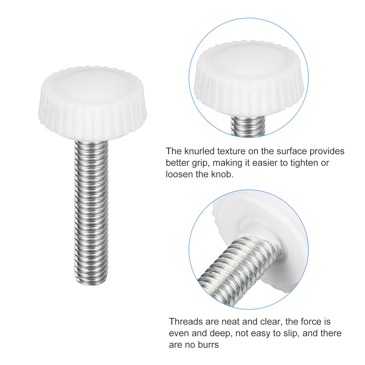 uxcell Uxcell 25Pcs M5x25mm Threaded Knurled Thumb Screws, Zinc Plated Carbon Steel White