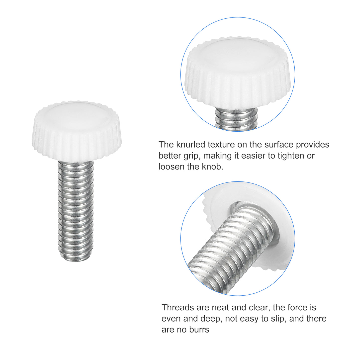 uxcell Uxcell 25Pcs M6x20mm Threaded Knurled Thumb Screws, Zinc Plated Carbon Steel White