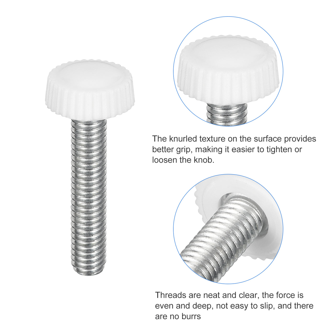 uxcell Uxcell 25Pcs M6x30mm Threaded Knurled Thumb Screws, Zinc Plated Carbon Steel White