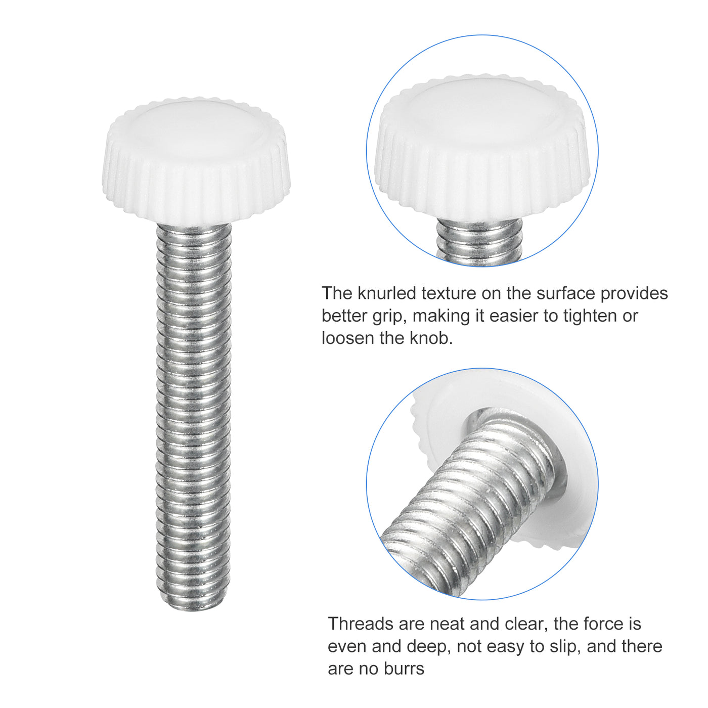 uxcell Uxcell 25Pcs M6x35mm Threaded Knurled Thumb Screws, Zinc Plated Carbon Steel White