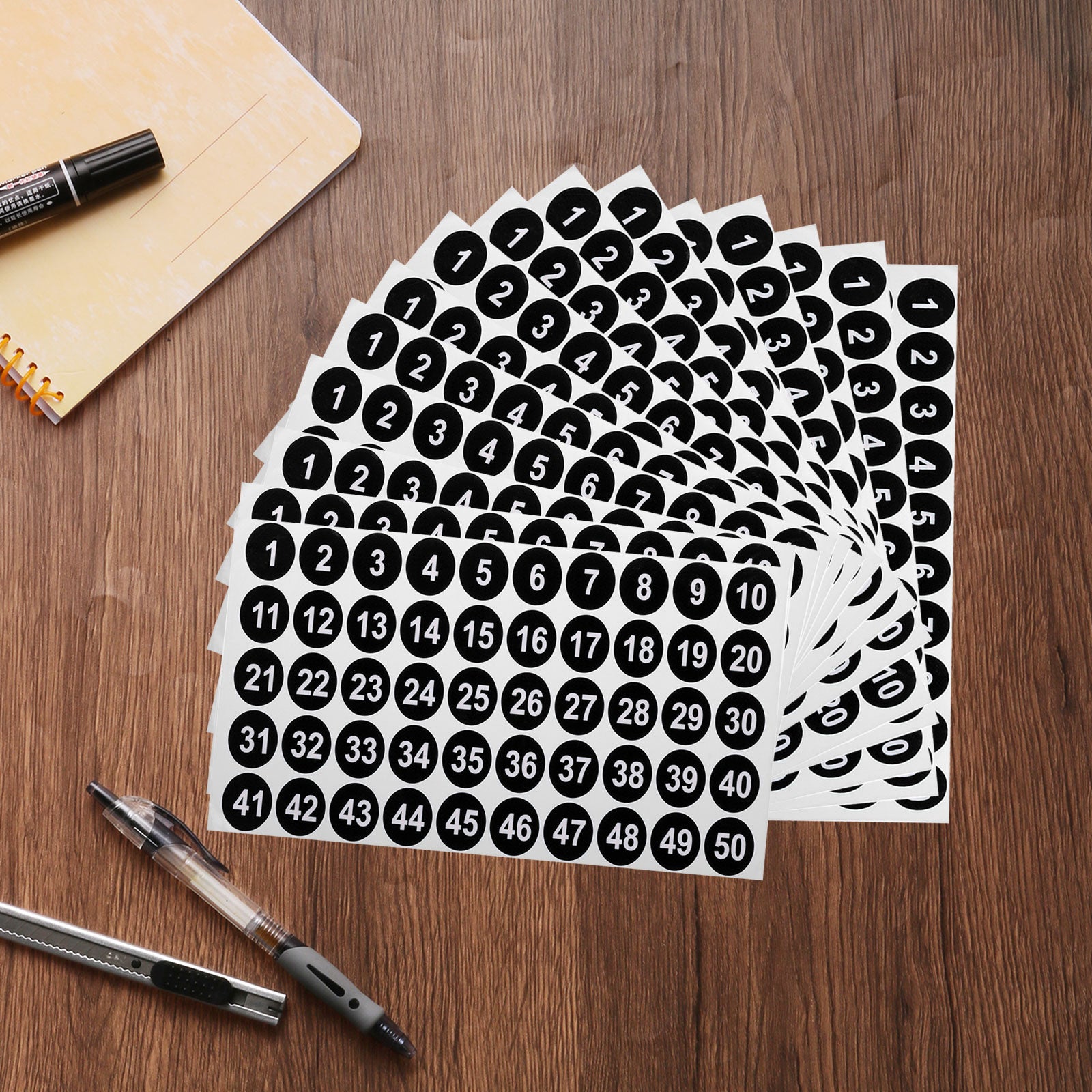 Uxcell 15 Sheets Round Number Stickers, 1-50 Consecutive Number Labels ...