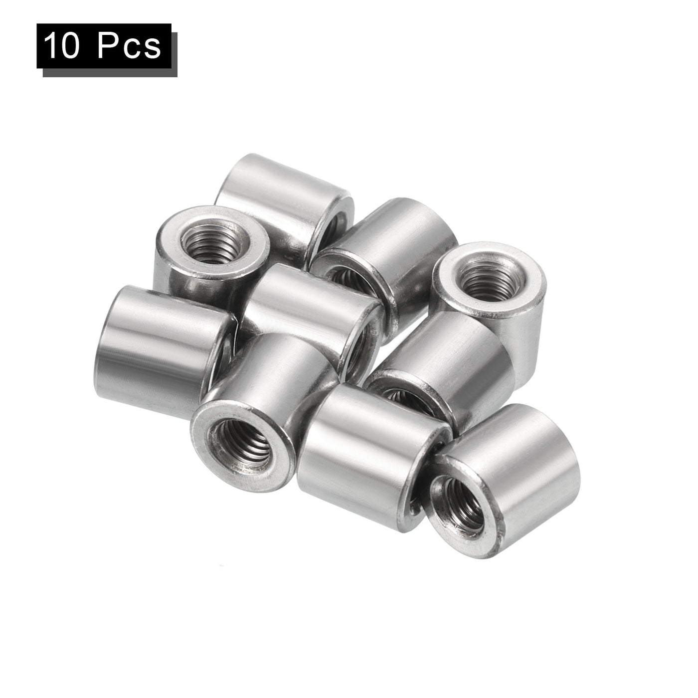 uxcell Uxcell 10Pcs Round Connector Nuts, M5x10x10mm Coupling Nut Sleeve Rod Bar Stud Nut