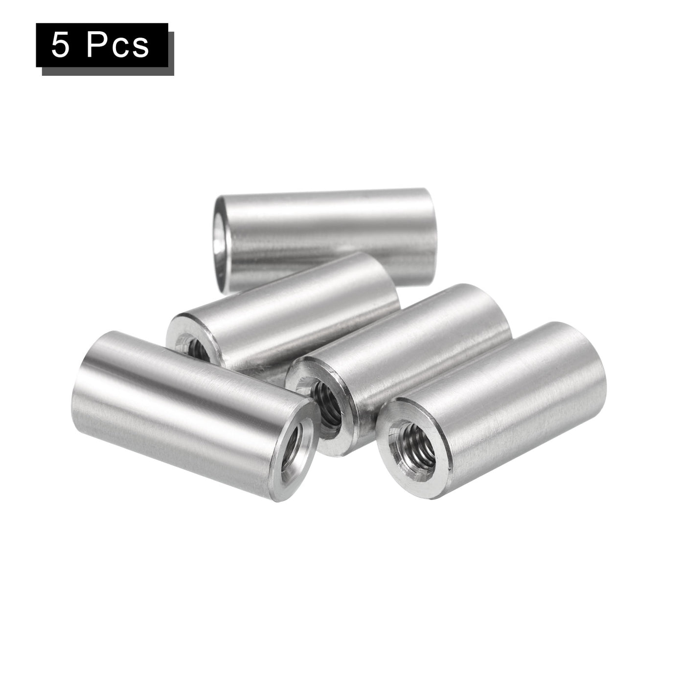 uxcell Uxcell 5Pcs Round Connector Nuts, M6x25x12mm Coupling Nut Sleeve Rod Bar Stud Nut