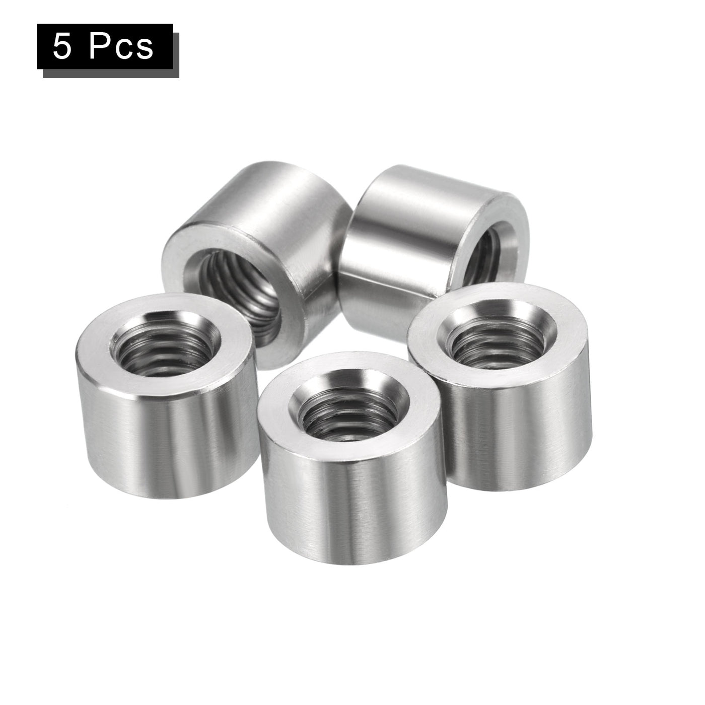 uxcell Uxcell 5Pcs Round Connector Nuts, M8x10x14mm Coupling Nut Sleeve Rod Bar Stud Nut