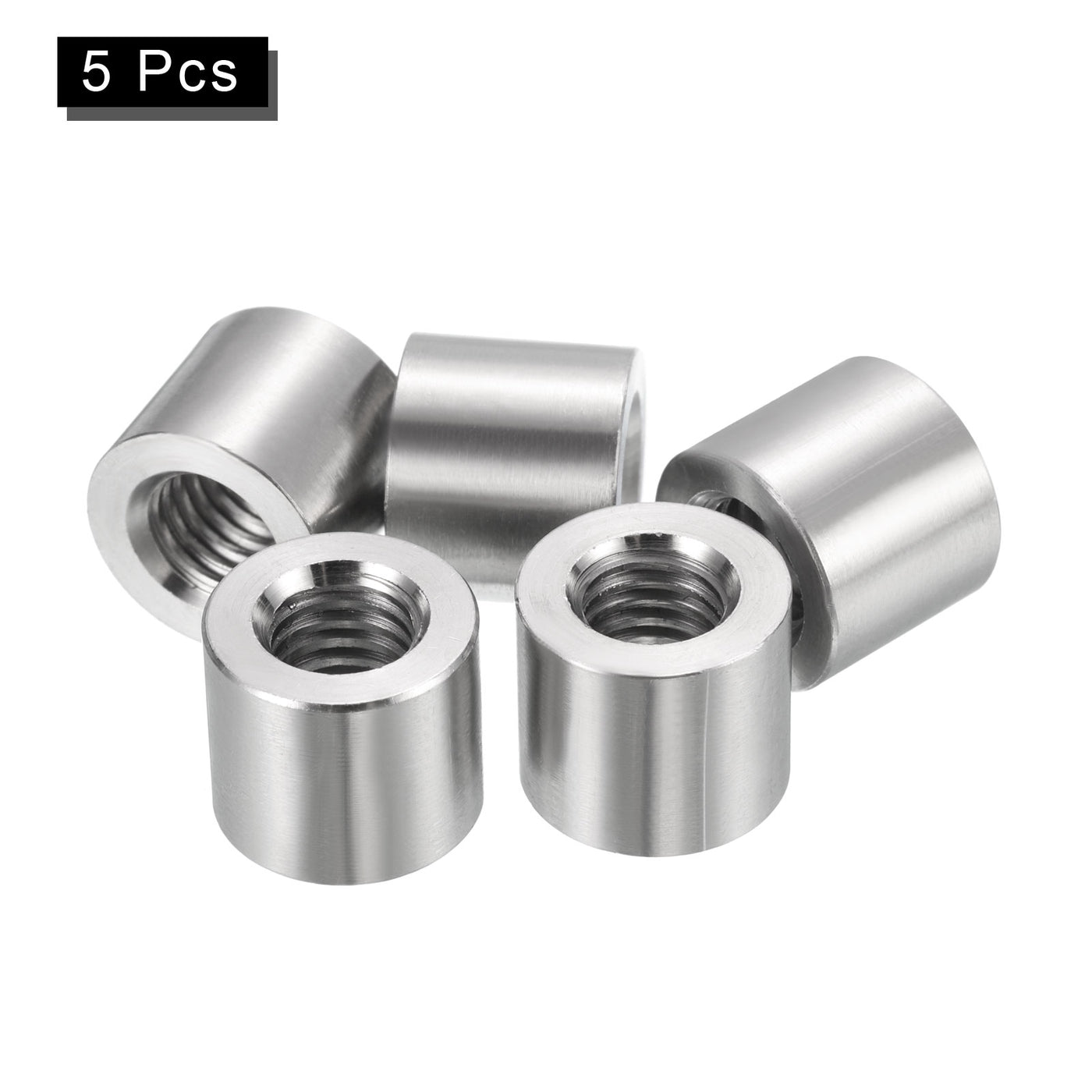 uxcell Uxcell 5Pcs Round Connector Nuts, M8x12x14mm Coupling Nut Sleeve Rod Bar Stud Nut