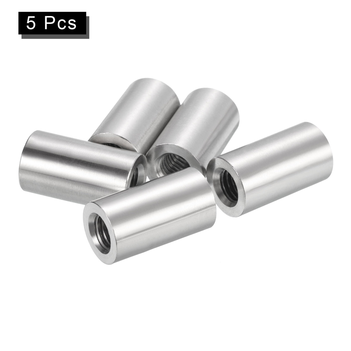 uxcell Uxcell 5Pcs Round Connector Nuts, M8x25x14mm Coupling Nut Sleeve Rod Bar Stud Nut