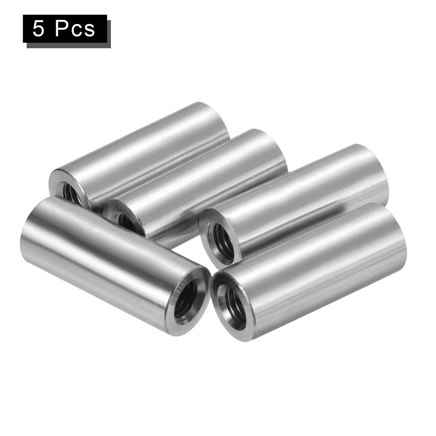uxcell Uxcell 5Pcs Round Connector Nuts, M8x35x14mm Coupling Nut Sleeve Rod Bar Stud Nut