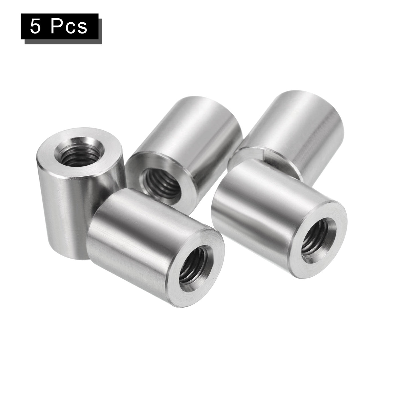 uxcell Uxcell 5Pcs Round Connector Nuts, M8x20x16mm Coupling Nut Sleeve Rod Bar Stud Nut