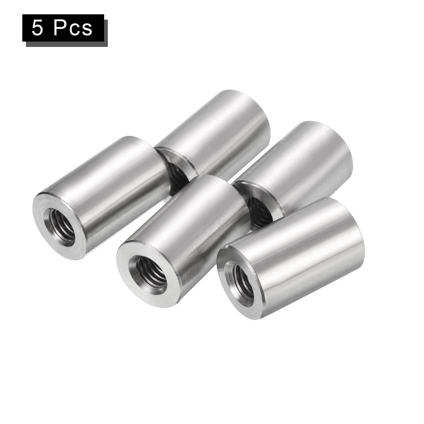 uxcell Uxcell 5Pcs Round Connector Nuts, M8x25x16mm Coupling Nut Sleeve Rod Bar Stud Nut