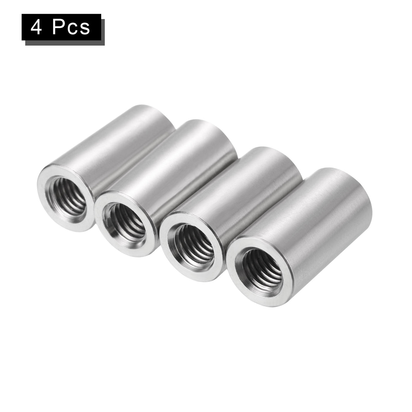 uxcell Uxcell 4Pcs Round Connector Nuts, M10x30x16mm Coupling Nut Sleeve Rod Bar Stud Nut