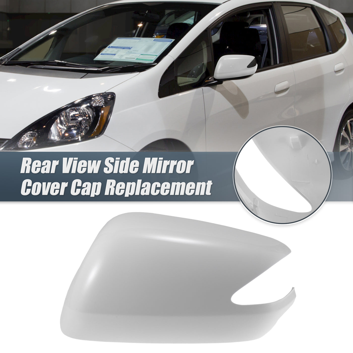 X AUTOHAUX Car Rear View Left Driver Side Mirror Cover Cap Replacement White for Honda Fit 2009-2013 Fits W/ Turn Signal Models Mirror Guard Covers Exterior Decoration Trims