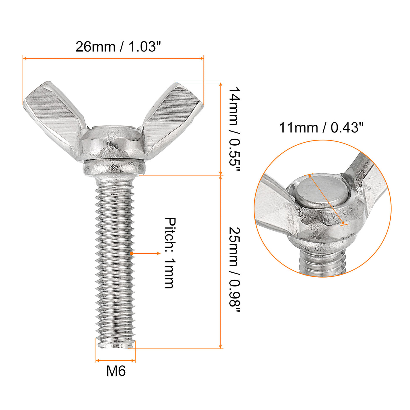 uxcell Uxcell 30pcs 304 Stainless Steel M6-1x25mm Wing Butterfly Screws Bolts