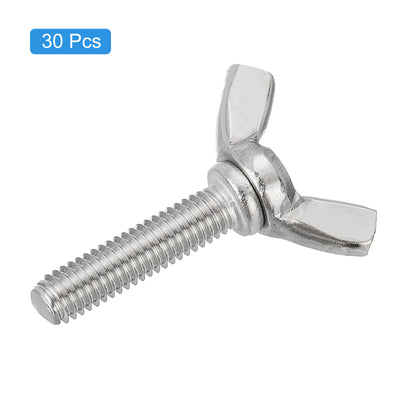 Harfington Uxcell 30pcs 304 Stainless Steel M6-1x25mm Wing Butterfly Screws Bolts