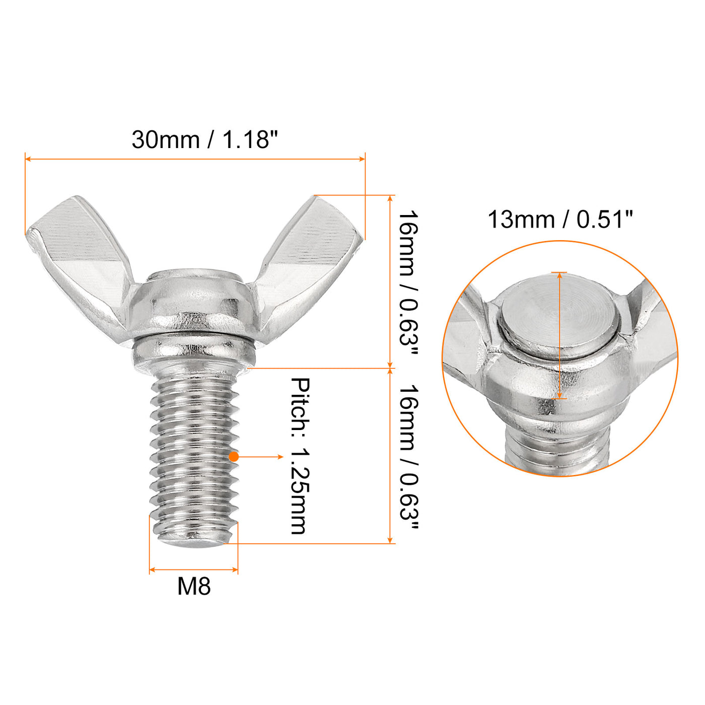 uxcell Uxcell 10pcs 304 Stainless Steel M8-1.25x16mm Wing Butterfly Screws Bolts