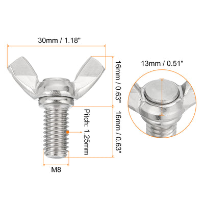 Harfington Uxcell 10pcs 304 Stainless Steel M8-1.25x16mm Wing Butterfly Screws Bolts