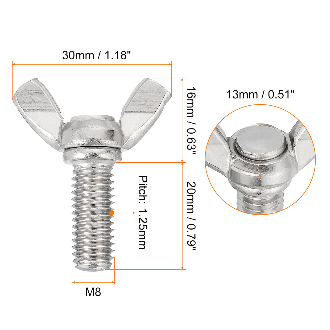 uxcell Uxcell 10pcs 304 Stainless Steel M8-1.25x20mm Wing Butterfly Screws Bolts