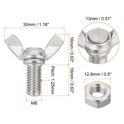 Harfington Uxcell 20pcs 304 Stainless Steel M8x16mm Wing Butterfly Screws Bolts with 20pcs Nuts