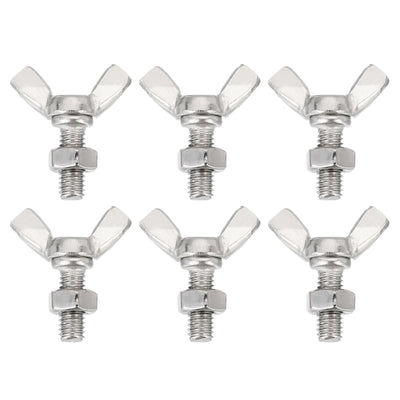 Harfington Uxcell 6pcs 304 Stainless Steel M6-1x16mm Wing Butterfly Screws Bolts with 6pcs Nuts