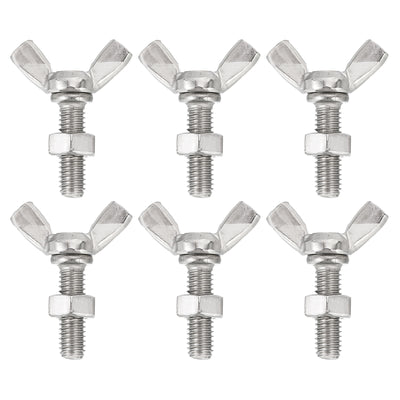 Harfington Uxcell 6pcs 304 Stainless Steel M6-1x20mm Wing Butterfly Screws Bolts with 6pcs Nuts