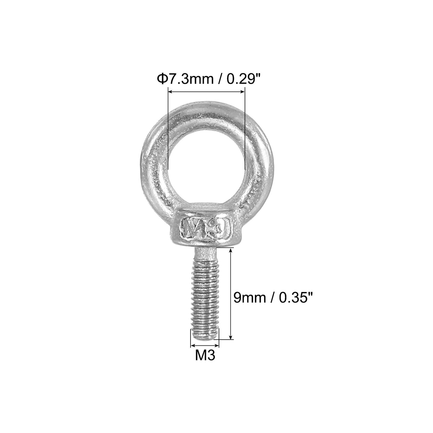 Harfington 3Pcs M3 x 9mm 304 Stainless Steel Lifting Shoulder Eye Bolt with Nuts Washers