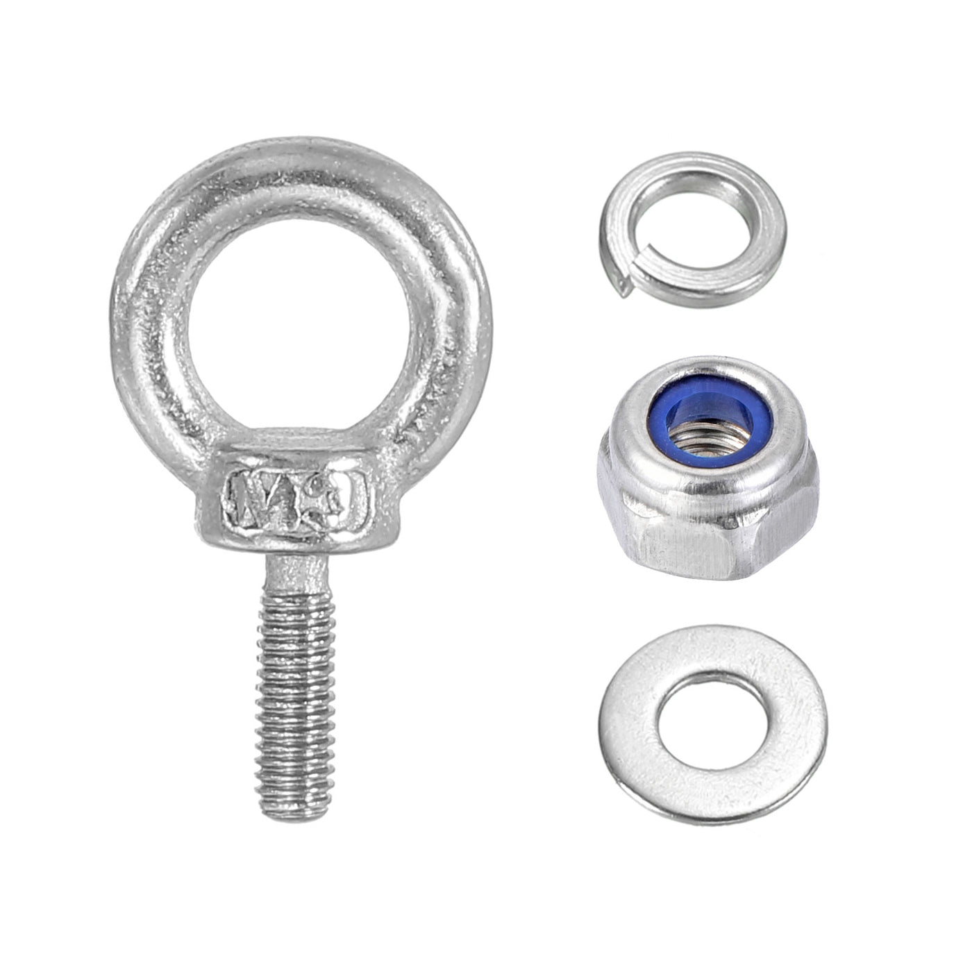 Harfington 3Pcs M3 x 9mm 304 Stainless Steel Lifting Shoulder Eye Bolt with Nuts Washers