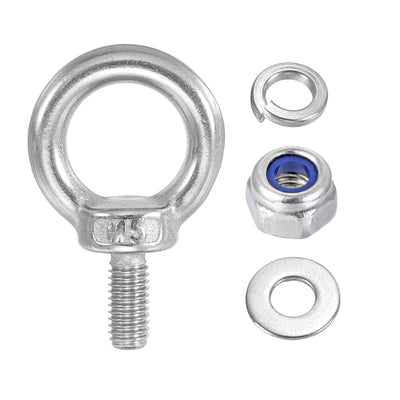 Harfington 3Pcs M5 x 10mm 304 Stainless Steel Lifting Shoulder Eye Bolt with Nuts Washers