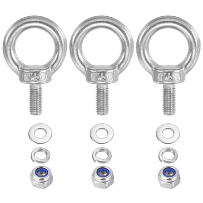 Harfington 3Pcs M5 x 10mm 304 Stainless Steel Lifting Shoulder Eye Bolt with Nuts Washers