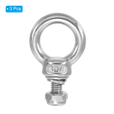 Harfington 3Pcs M6 x 11mm 304 Stainless Steel Lifting Shoulder Eye Bolt with Nuts Washers