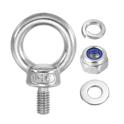 Harfington 3Pcs M6 x 11mm 304 Stainless Steel Lifting Shoulder Eye Bolt with Nuts Washers