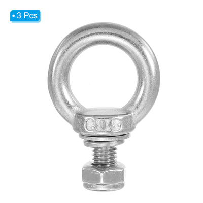 Harfington 3Pcs M8 x 13mm 304 Stainless Steel Lifting Shoulder Eye Bolt with Nuts Washers