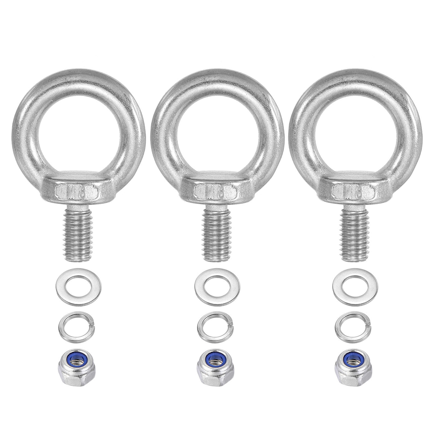 Harfington 3Pcs M8 x 13mm 304 Stainless Steel Lifting Shoulder Eye Bolt with Nuts Washers