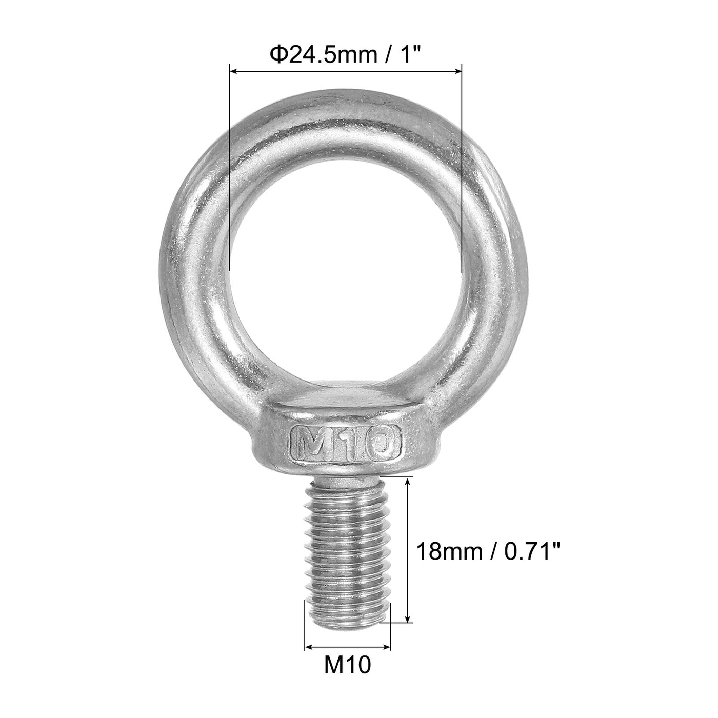 Harfington 3Pcs M10 x 18mm 304 Stainless Steel Lifting Shoulder Eye Bolt with Nuts Washers