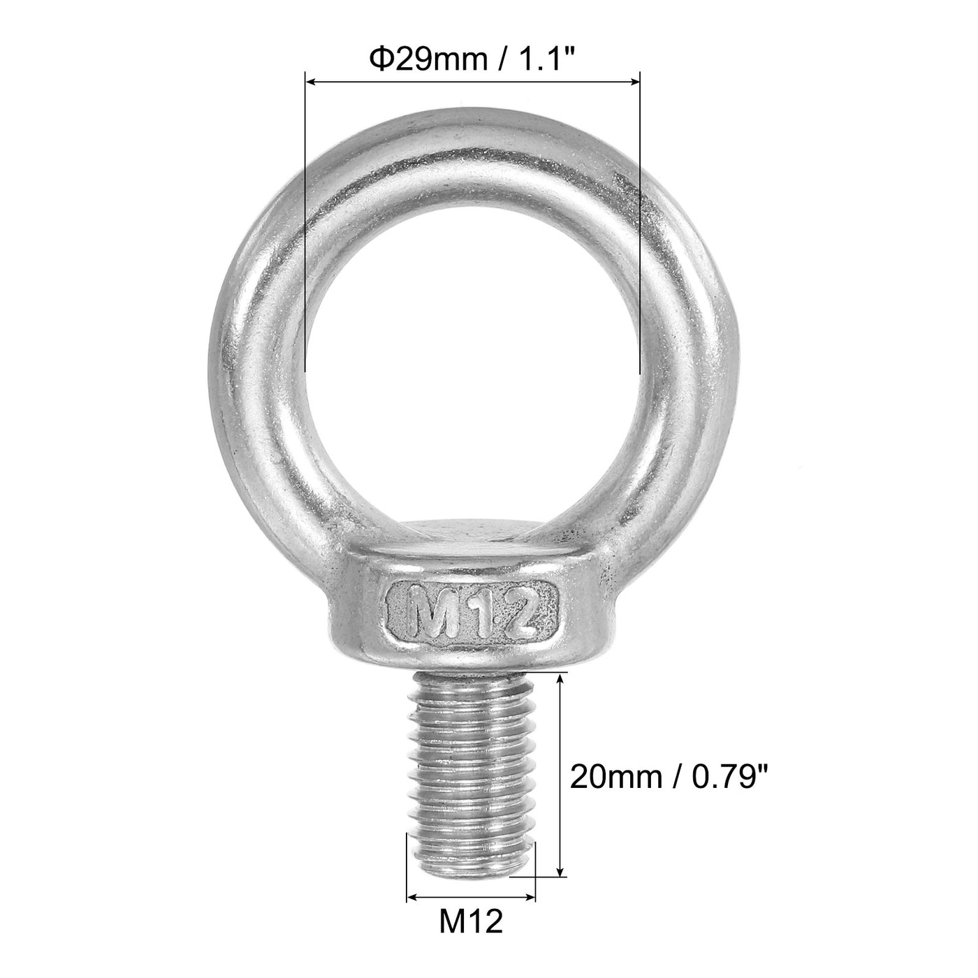 Harfington 3Pcs M12 x 20mm 304 Stainless Steel Lifting Shoulder Eye Bolt with Nuts Washers