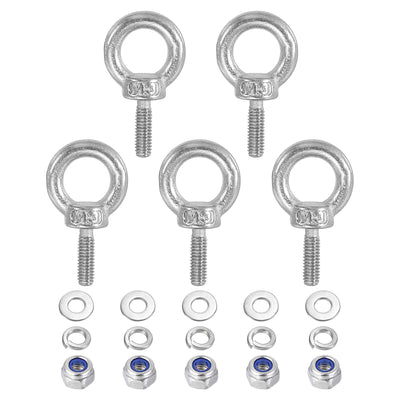 Harfington 5Pcs M3 x 9mm 304 Stainless Steel Lifting Shoulder Eye Bolt with Nuts Washers