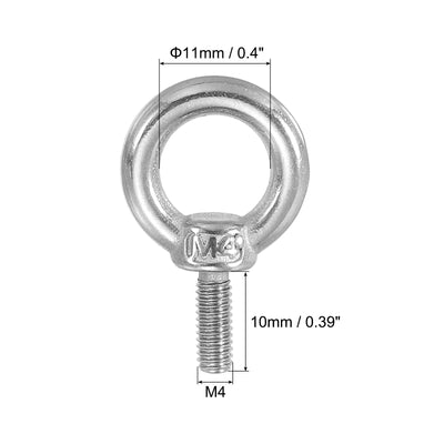 Harfington 5Pcs M4 x 10mm 304 Stainless Steel Lifting Shoulder Eye Bolt with Nuts Washers