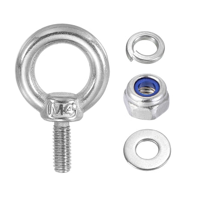 Harfington 5Pcs M4 x 10mm 304 Stainless Steel Lifting Shoulder Eye Bolt with Nuts Washers