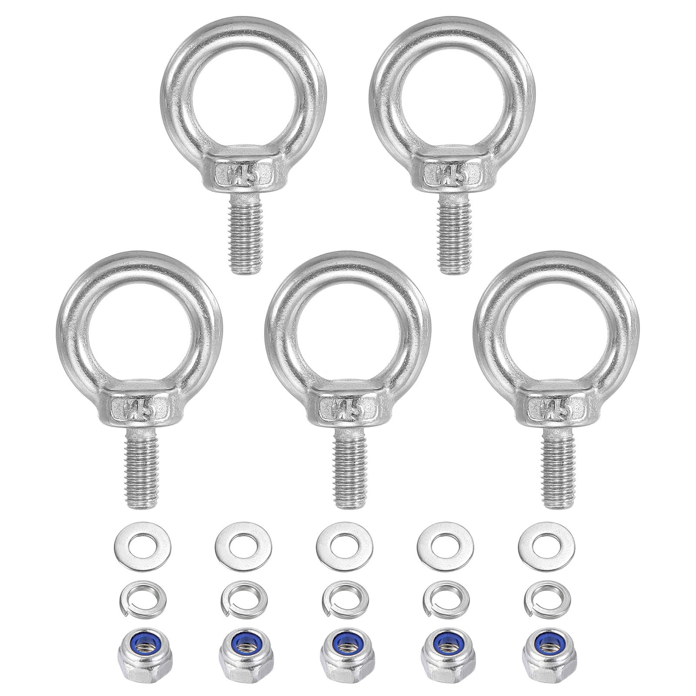 Harfington 5Pcs M5 x 10mm 304 Stainless Steel Lifting Shoulder Eye Bolt with Nuts Washers