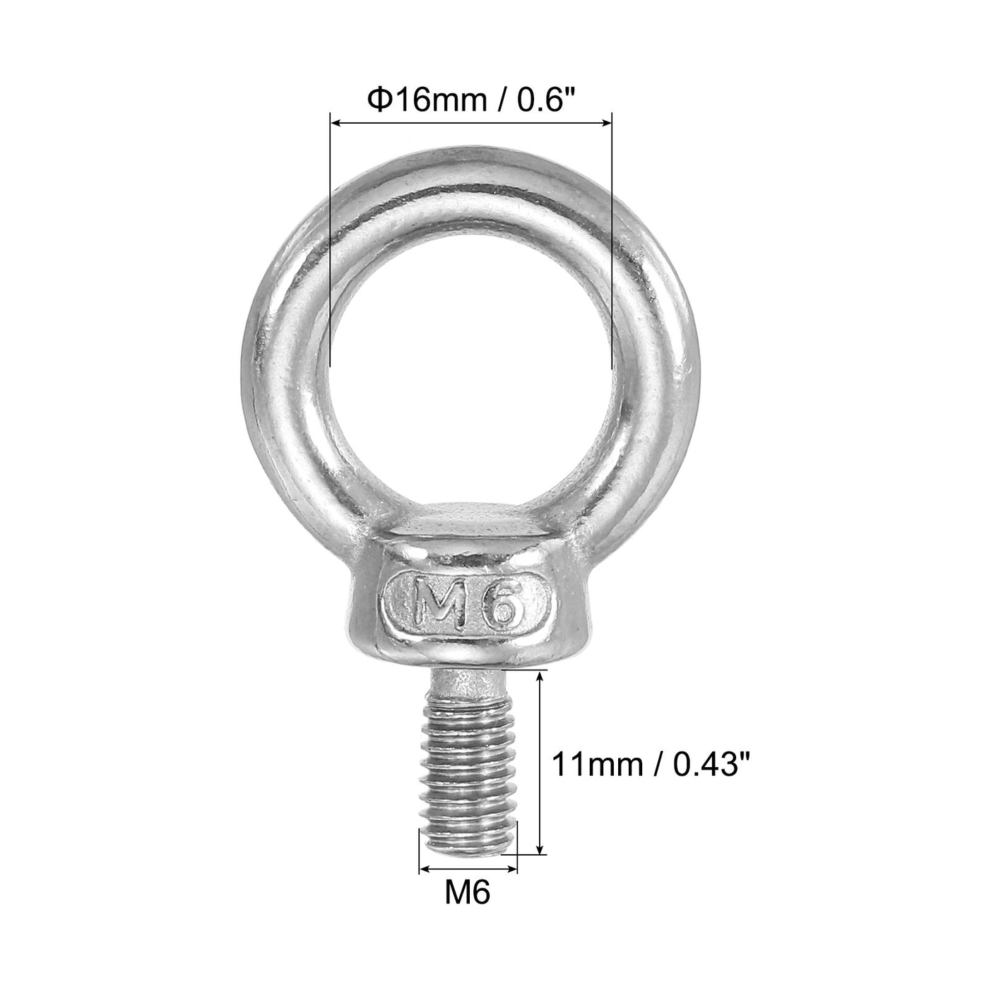 Harfington 5Pcs M6 x 11mm 304 Stainless Steel Lifting Shoulder Eye Bolt with Nuts Washers