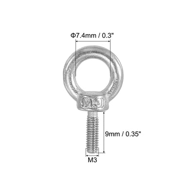 Harfington 8Pcs M3 x 9mm 304 Stainless Steel Lifting Shoulder Eye Bolt with Nuts Washers